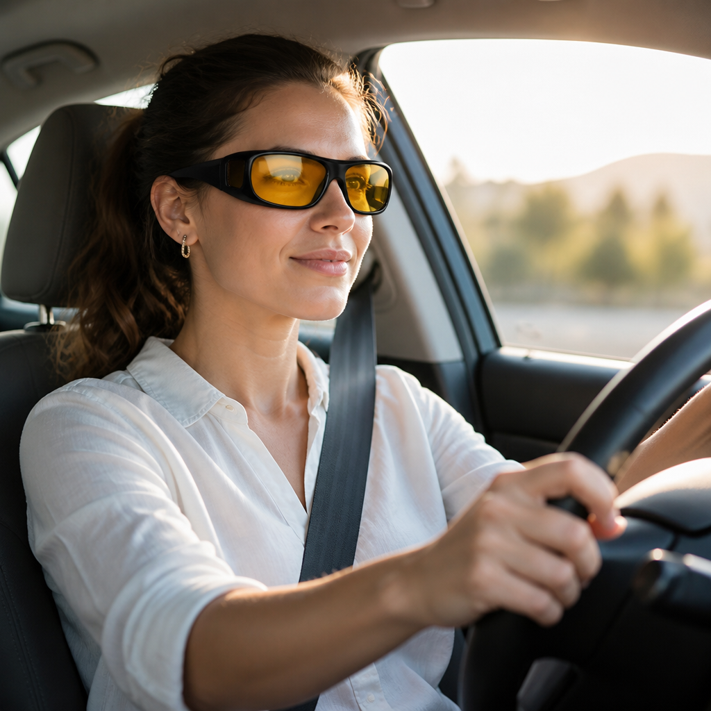 Lunettes de conduite nocturne anti-éblouissement jaunes (se portent par-dessus les lunettes)