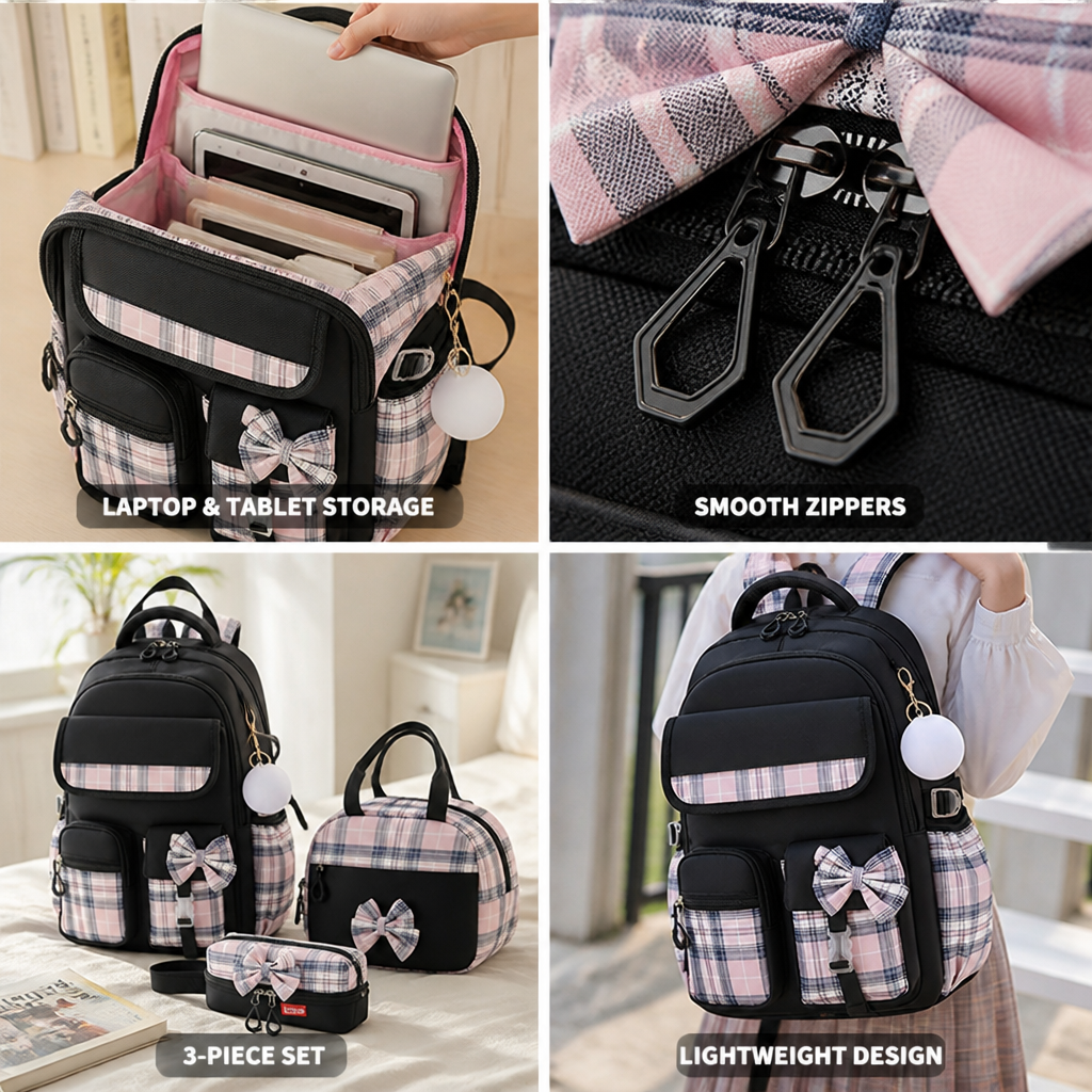 Sac à dos pour ordinateur portable et tablette grande capacité (ensemble de 3 pièces)