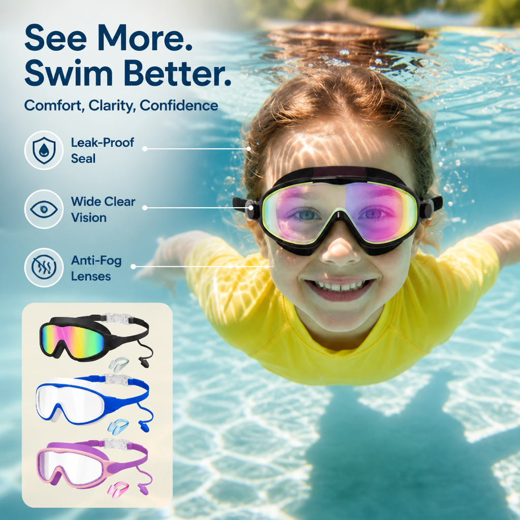 Lunettes AquaVista™ — Offrez à Votre Enfant une Nage Joyeuse et Confiance Sans Fuites ni Irritation