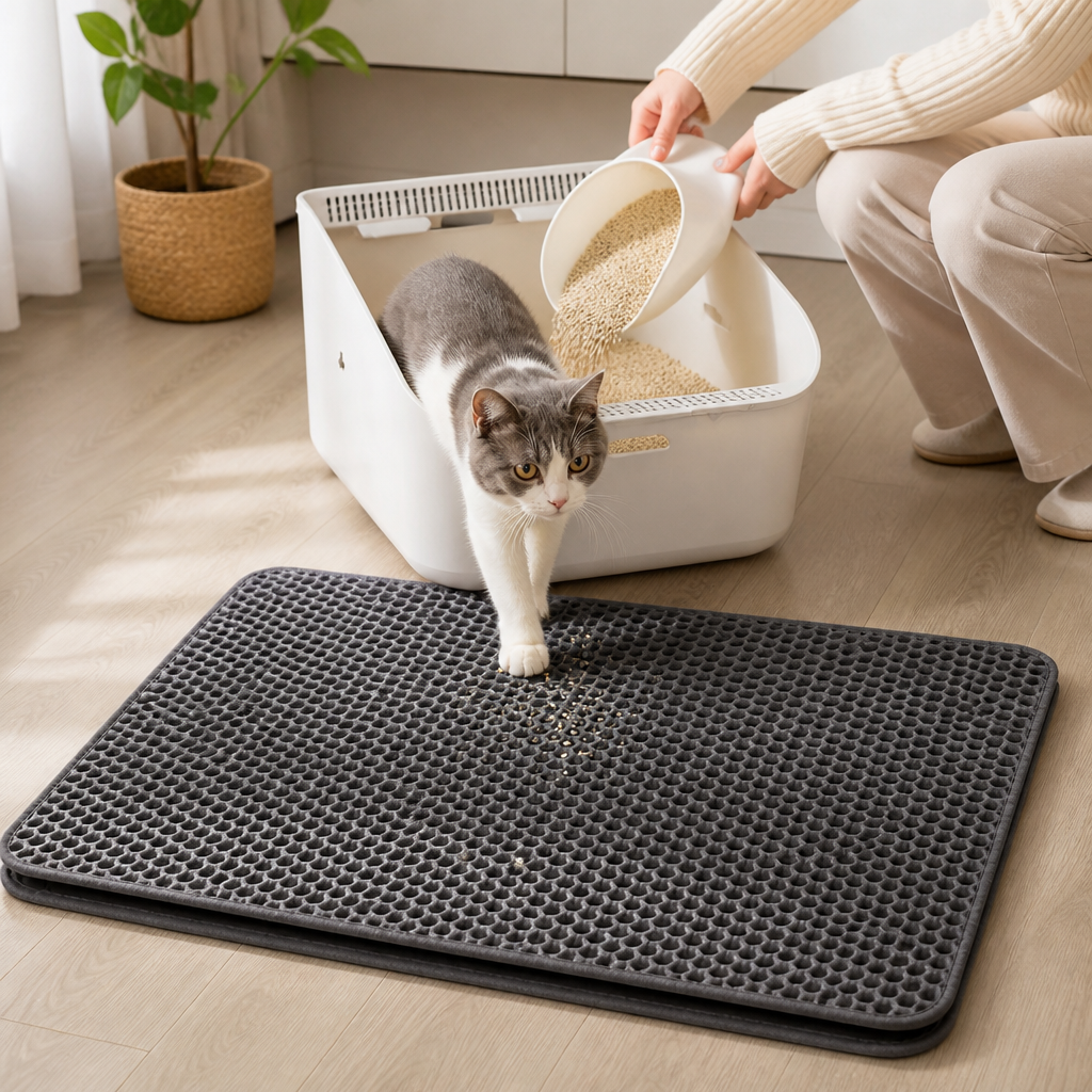 Tapis à Litière pour Chat Imperméable et Antidérapant à Double Couche