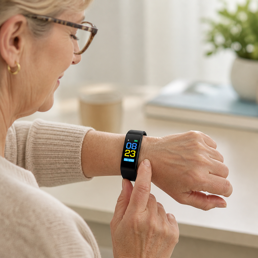 Montre intelligente senior simple avec LED en forme de cœur et surveillance de la pression artérielle