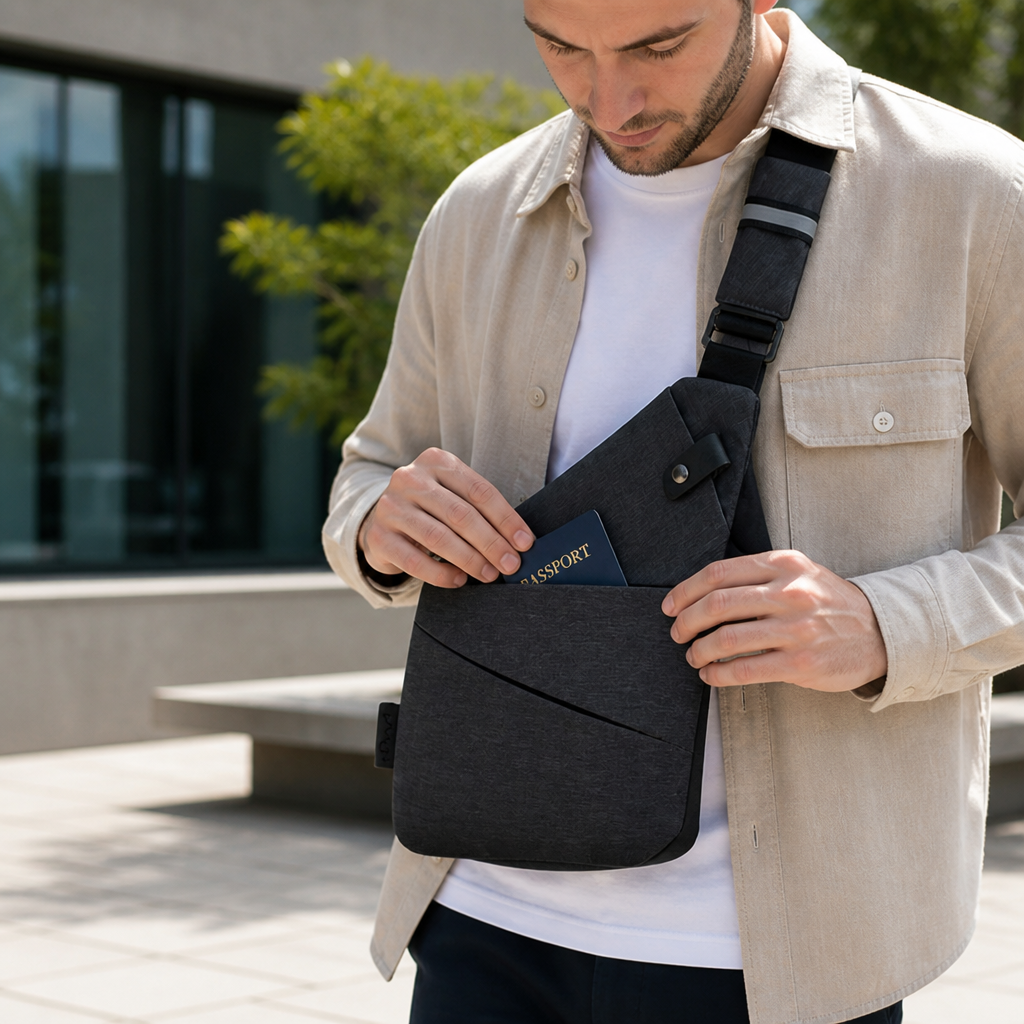 Sac bandoulière résistant aux coupures et poche anti-RFID