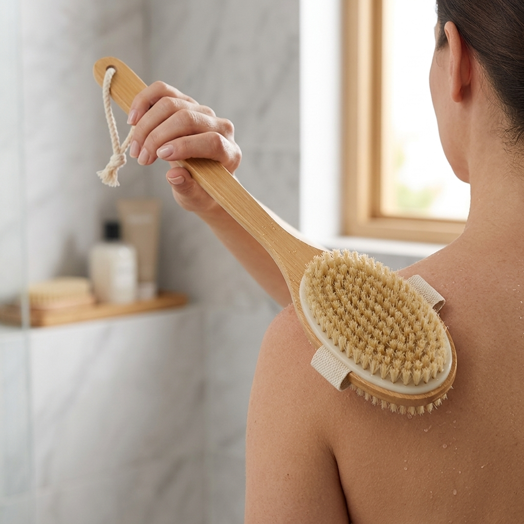 Brosse de gommage pour le dos en poils de sanglier naturels et long manche en bois