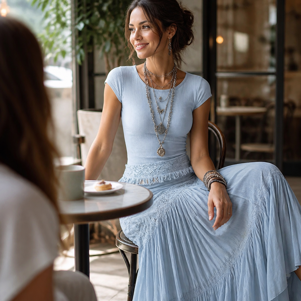 LumaSeren™ – Ensemble Boho en Deux Pièces avec Jupe Maxi à Volants en Dentelle