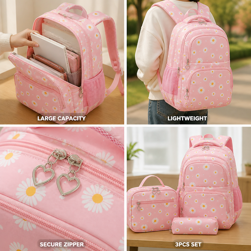 Sac à dos Daisy léger et grande capacité (ensemble de 3)