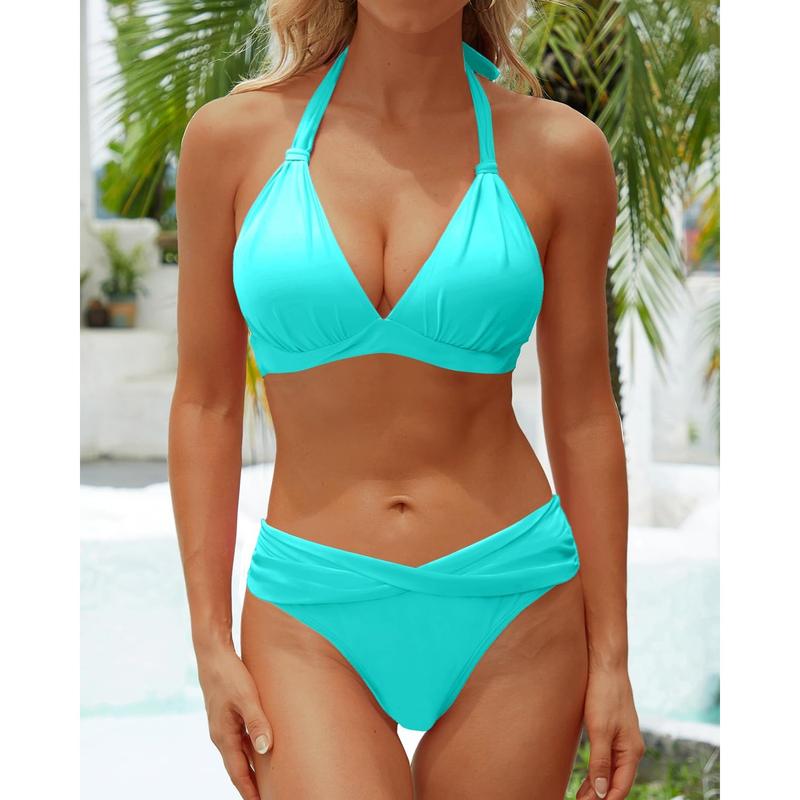 Ensemble de Bikini Deux Pièces Flatteur – Halter Push-Up & V-Cut Twist