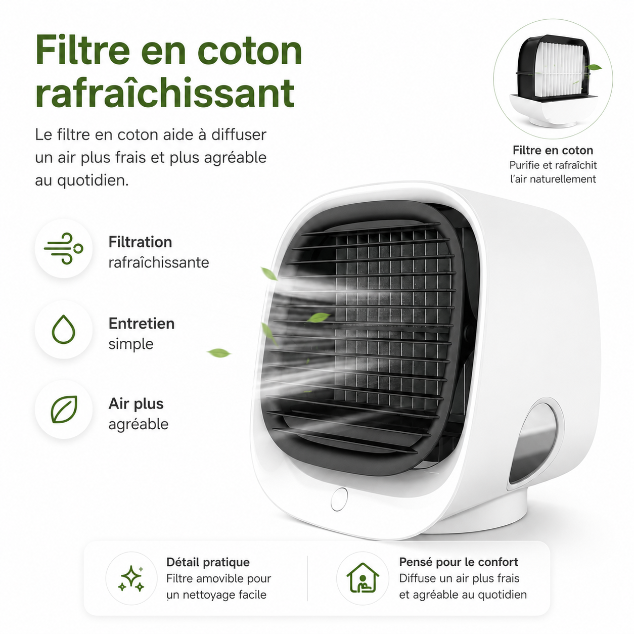 Refroidisseur d'air et humidificateur 2-en-1 – Pour un climat intérieur optimal
