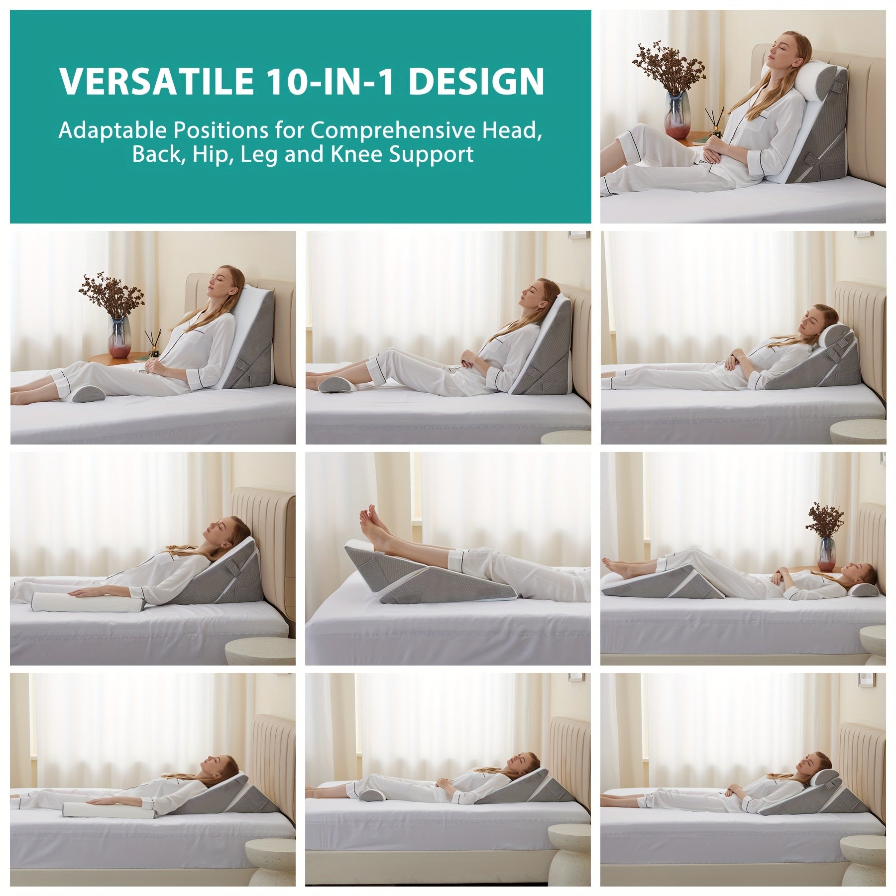 Coussin orthopédique réglable en coin RelaxPlus - Système de soutien en mousse à mémoire premium 7 en 1