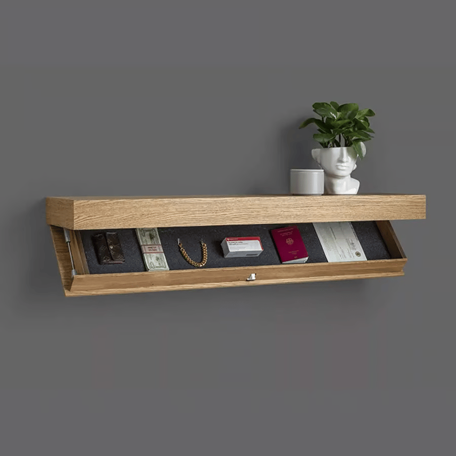 Étagère murale avec compartiment secret | Bois massif | Design flottant | Rangement caché