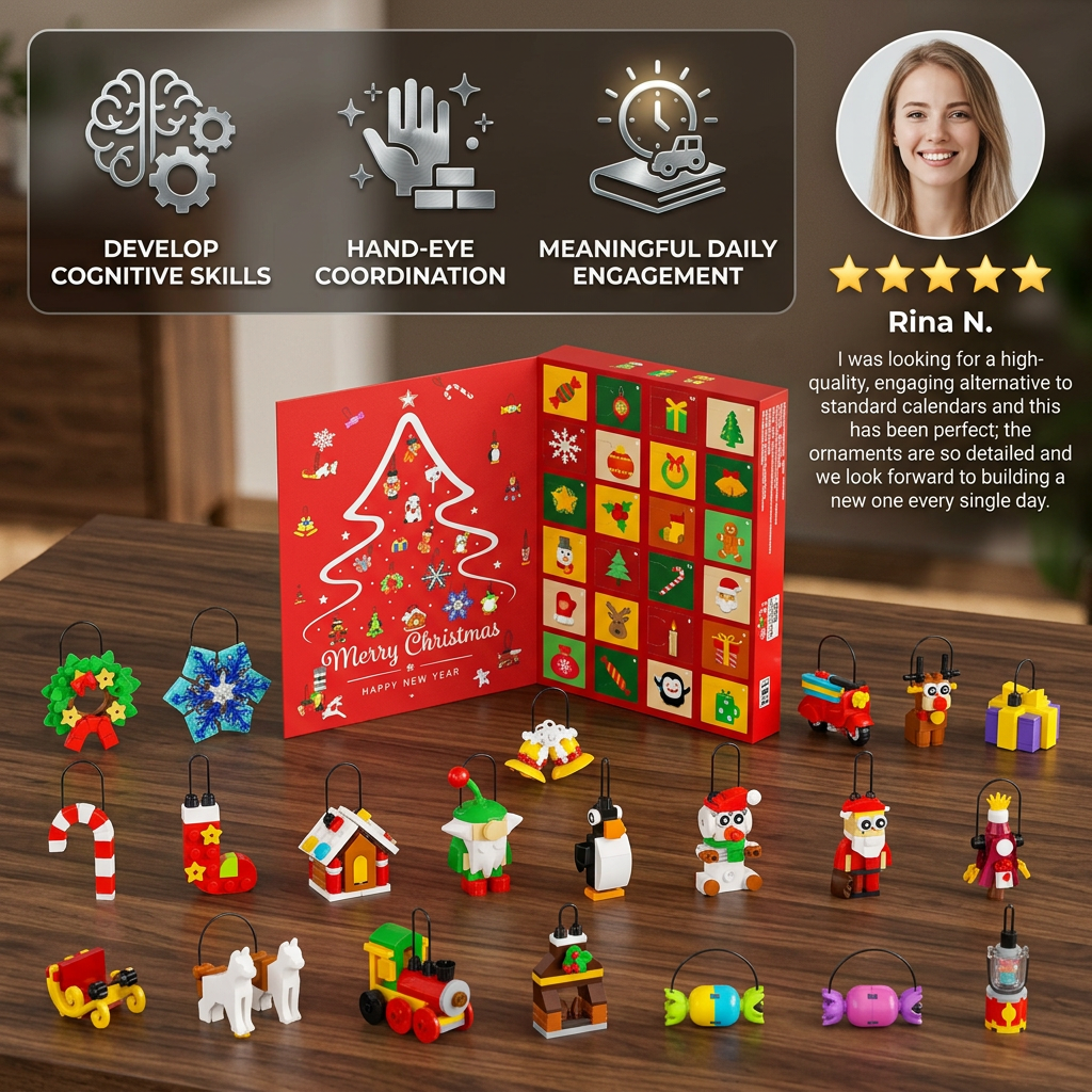 Calendrier de l'Avent en Blocs de Construction d'Ornements de Noël