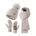 BowLift | Ensemble d'Hiver Tricoté 3-en-1 avec Bonnet, Écharpe et Gants Tactiles