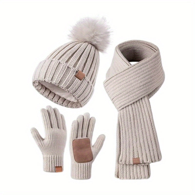BowLift | Ensemble d'Hiver Tricoté 3-en-1 avec Bonnet, Écharpe et Gants Tactiles