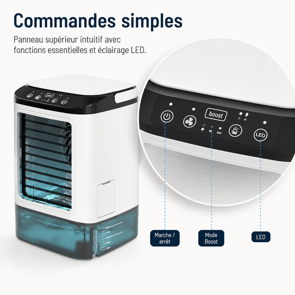 Climatiseur Mini Portable Refroidi par Eau – Alimentation USB avec Grand Réservoir