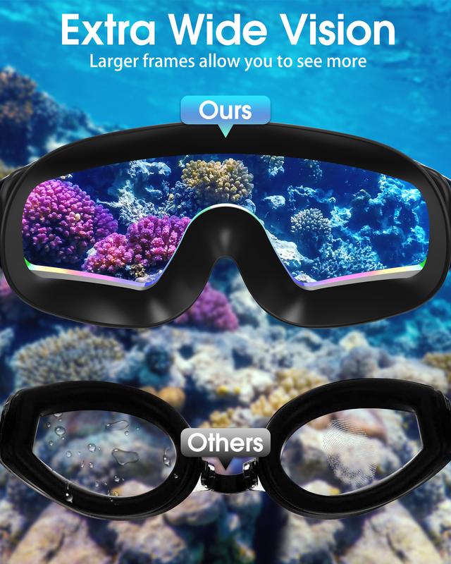 Lunettes de Natation Panoramiques Anti-Buée avec Bouchons d'Oreilles & Clip Nasal