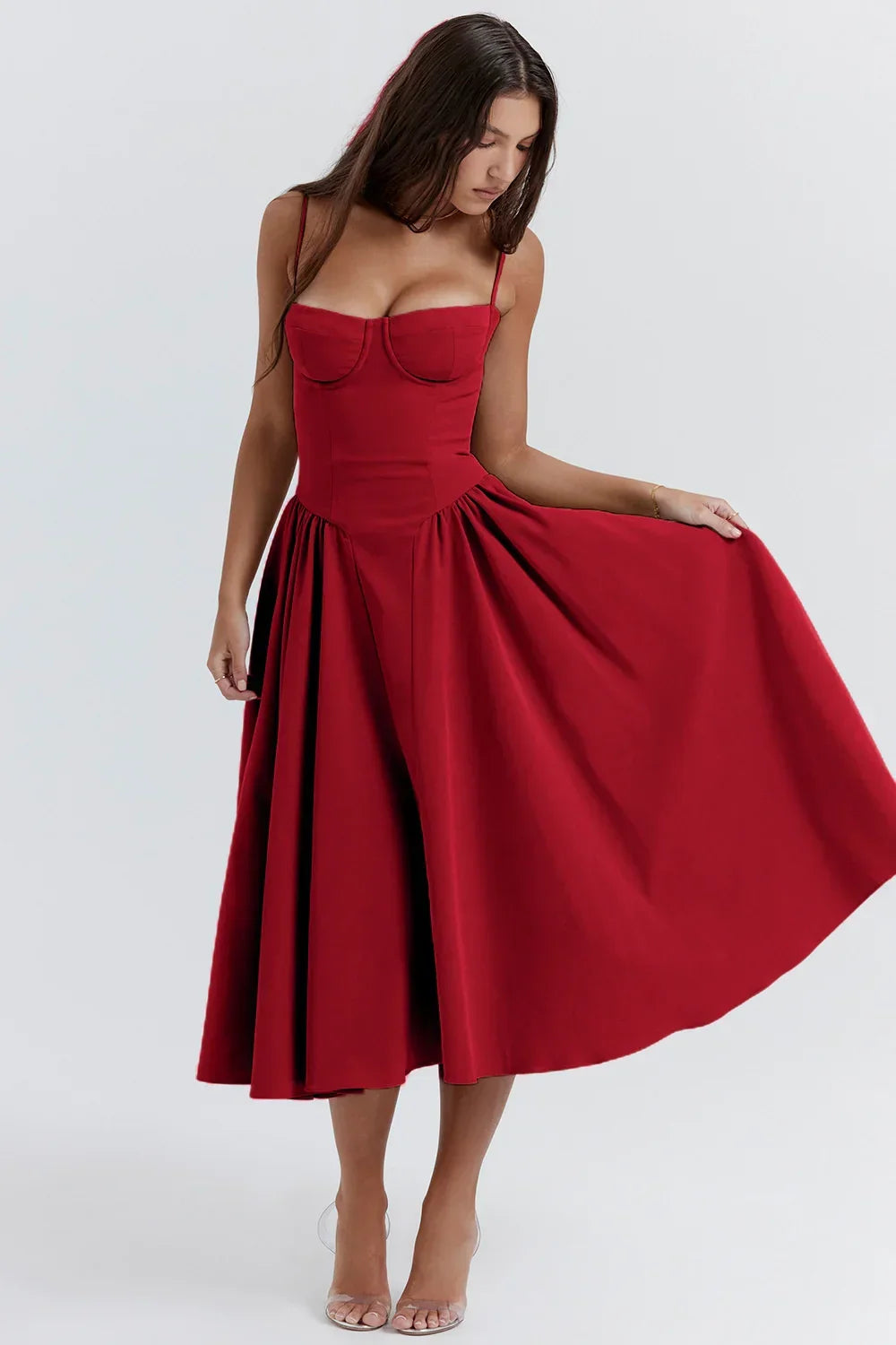 Vivi™ | Robe midi sans manches avec coupe corset