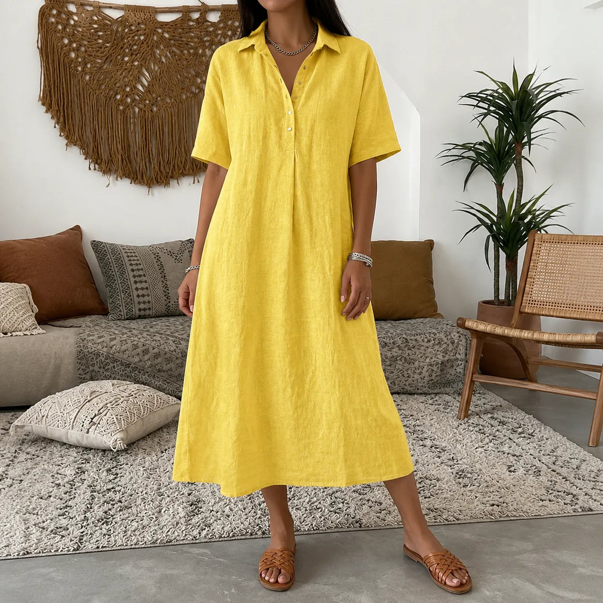 Lunavia – Robe Chemise Midi Oversize pour Femmes