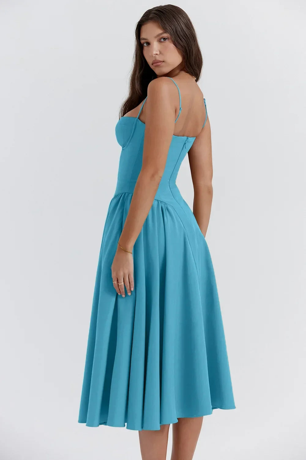 Vivi™ | Robe midi sans manches avec coupe corset
