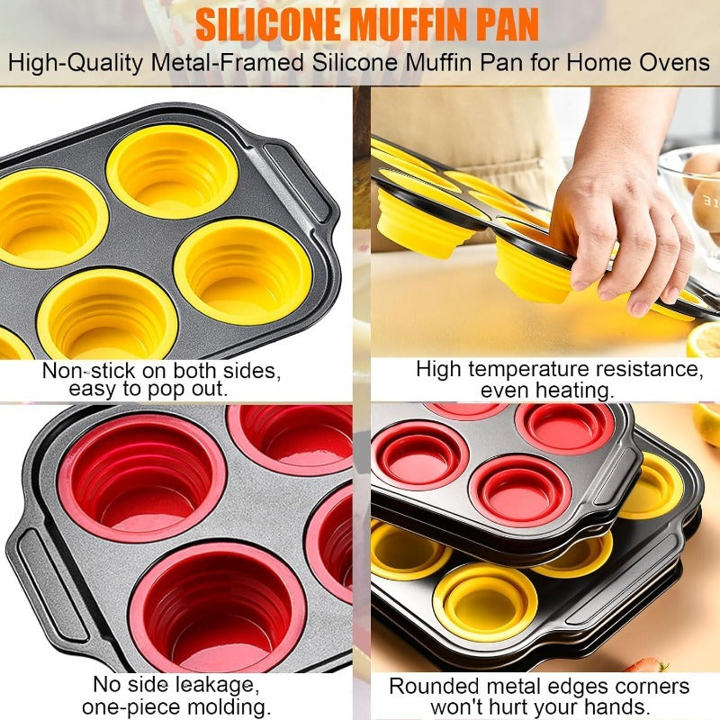 Moule à Muffins en Silicone avec Cadre Métallique Robuste