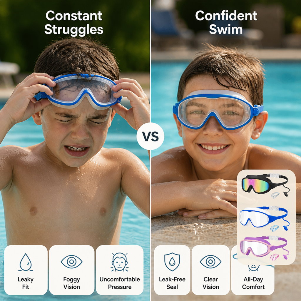 Lunettes AquaVista™ — Offrez à Votre Enfant une Nage Joyeuse et Confiance Sans Fuites ni Irritation