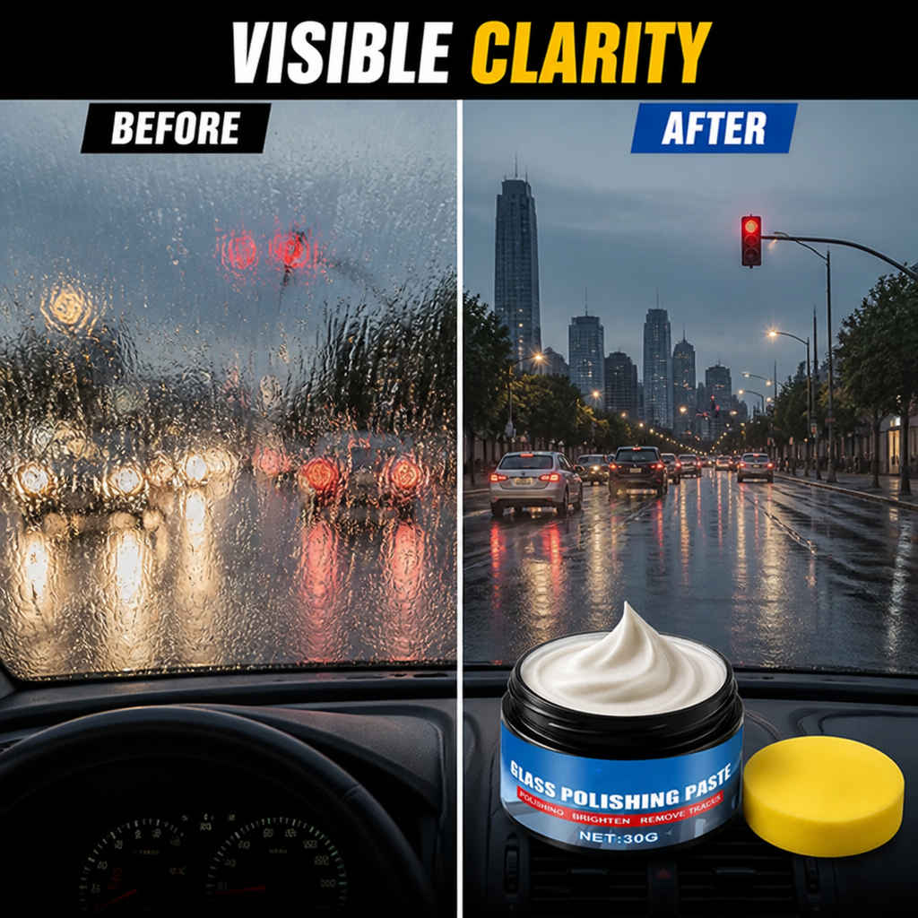 Pâte Rafraîchissante pour Vitres ClariSheen™ — Éliminez l'Éblouissement et la Saleté pour une Conduite Claire et Sans Stress