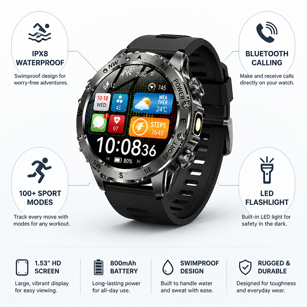 Montre intelligente étanche avec appel Bluetooth de 1,53 pouces HD