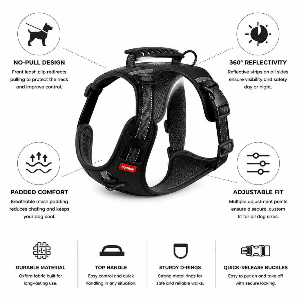 Gilet rembourré pour chien réfléchissant 360° sans traction