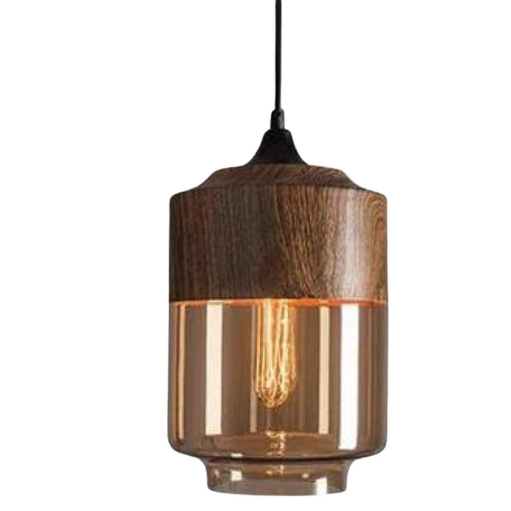 Suspension Scandinave en Verre avec Finition Bois – Éclairage Design Chaud pour Salon & Salle à Manger | Sansoti