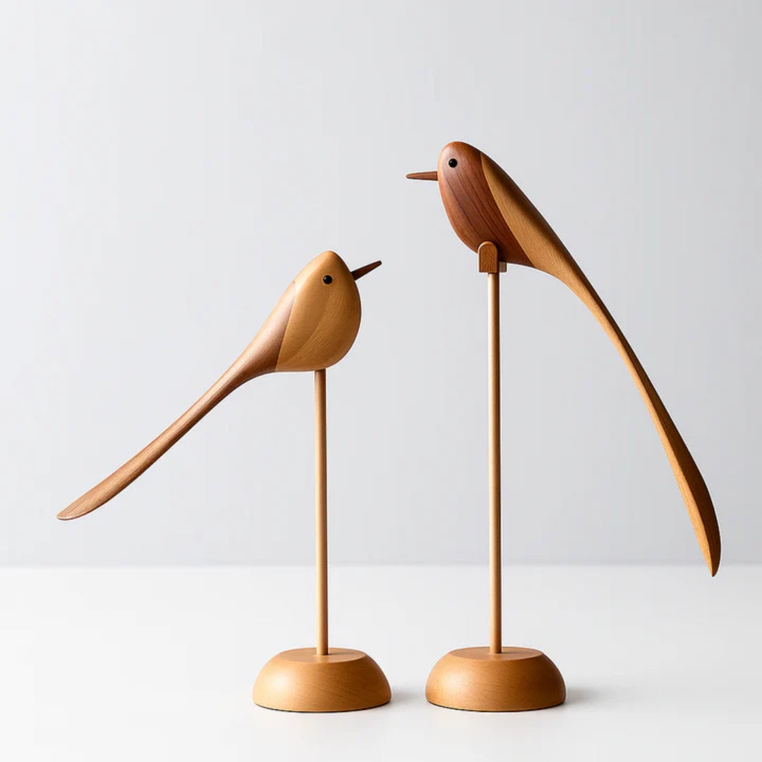 Woodora - Sculptures en Bois d'Oiseaux Scandinaves (2 Pièces)