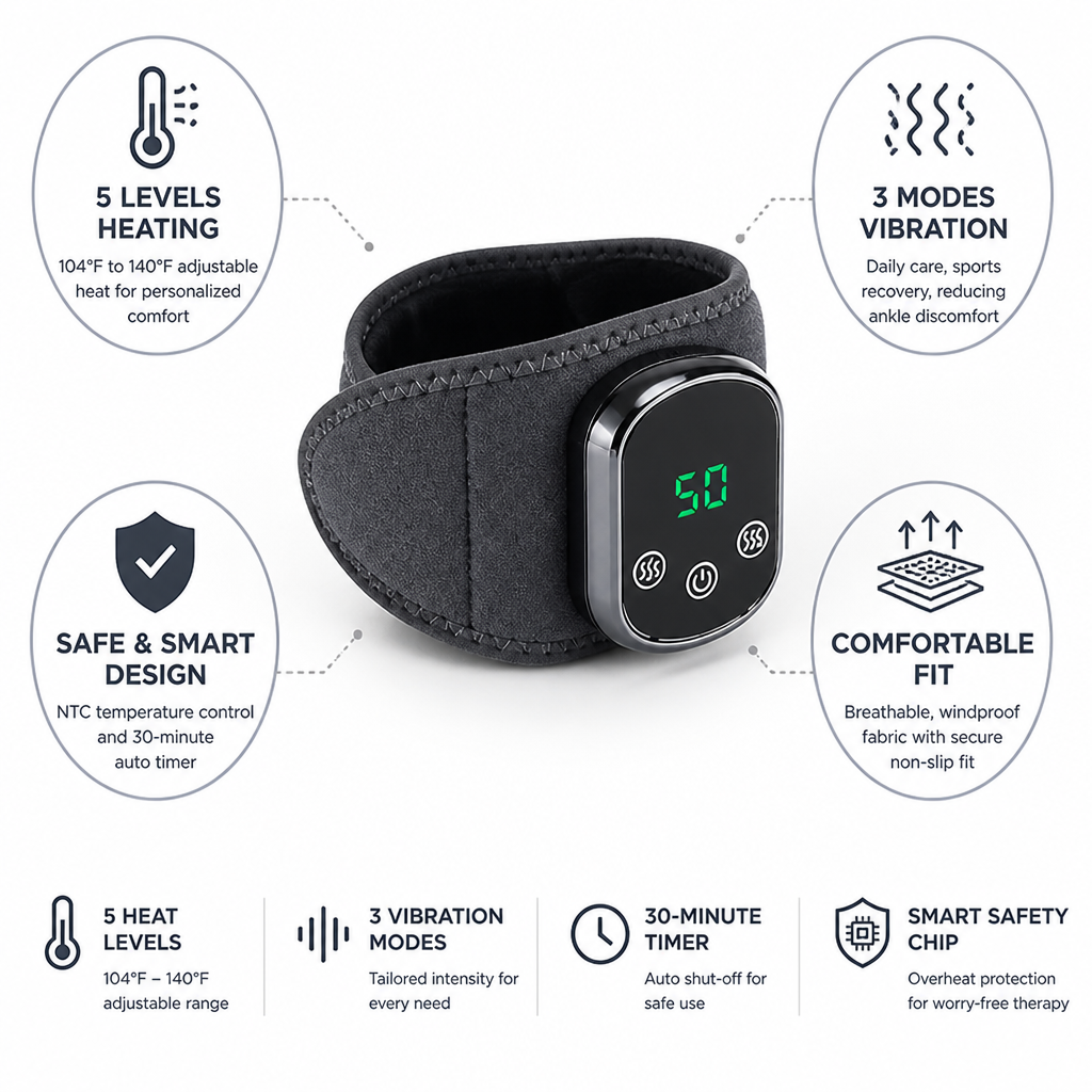 Massager Ajustable à Chaleur Infrarouge & Vibration pour Cheville et Poignet