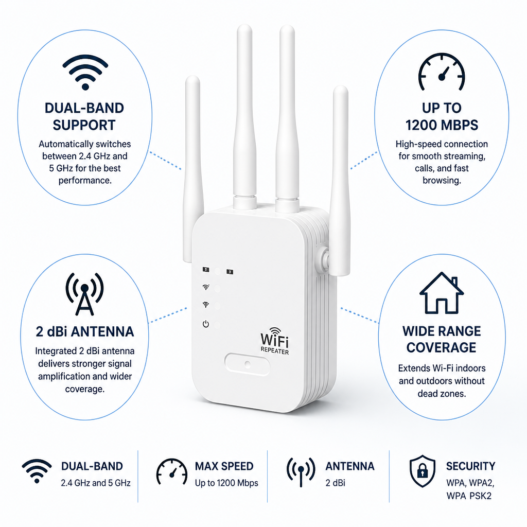 Amplificateur Wi-Fi Dual-Band 1200 Mbps (Intérieur/Extérieur)