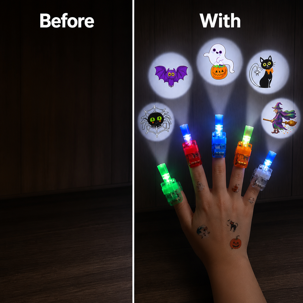 BooLuma™ Anneaux de Projecteur pour Doigts — Éveillez l'Émerveillement et la Joie d'Halloween à Chaque Touche (24pcs)