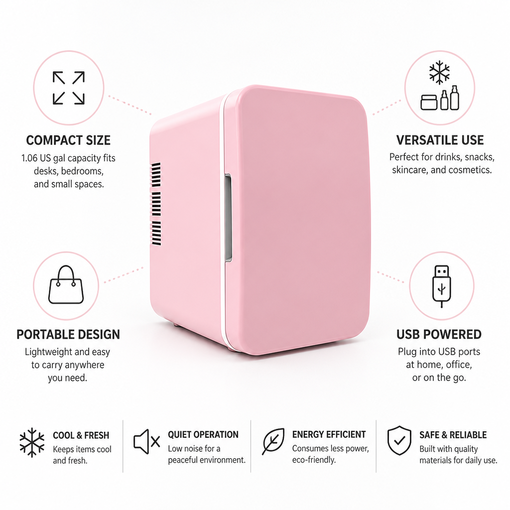 Mini réfrigérateur compact alimenté par USB (Pour boissons et cosmétiques)