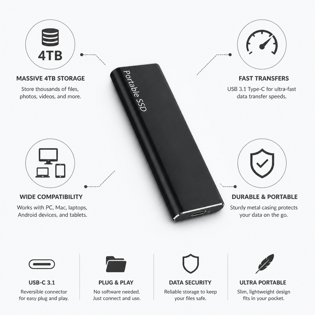 Disque dur externe portable 4 To USB-C (compatible PC et Mac)