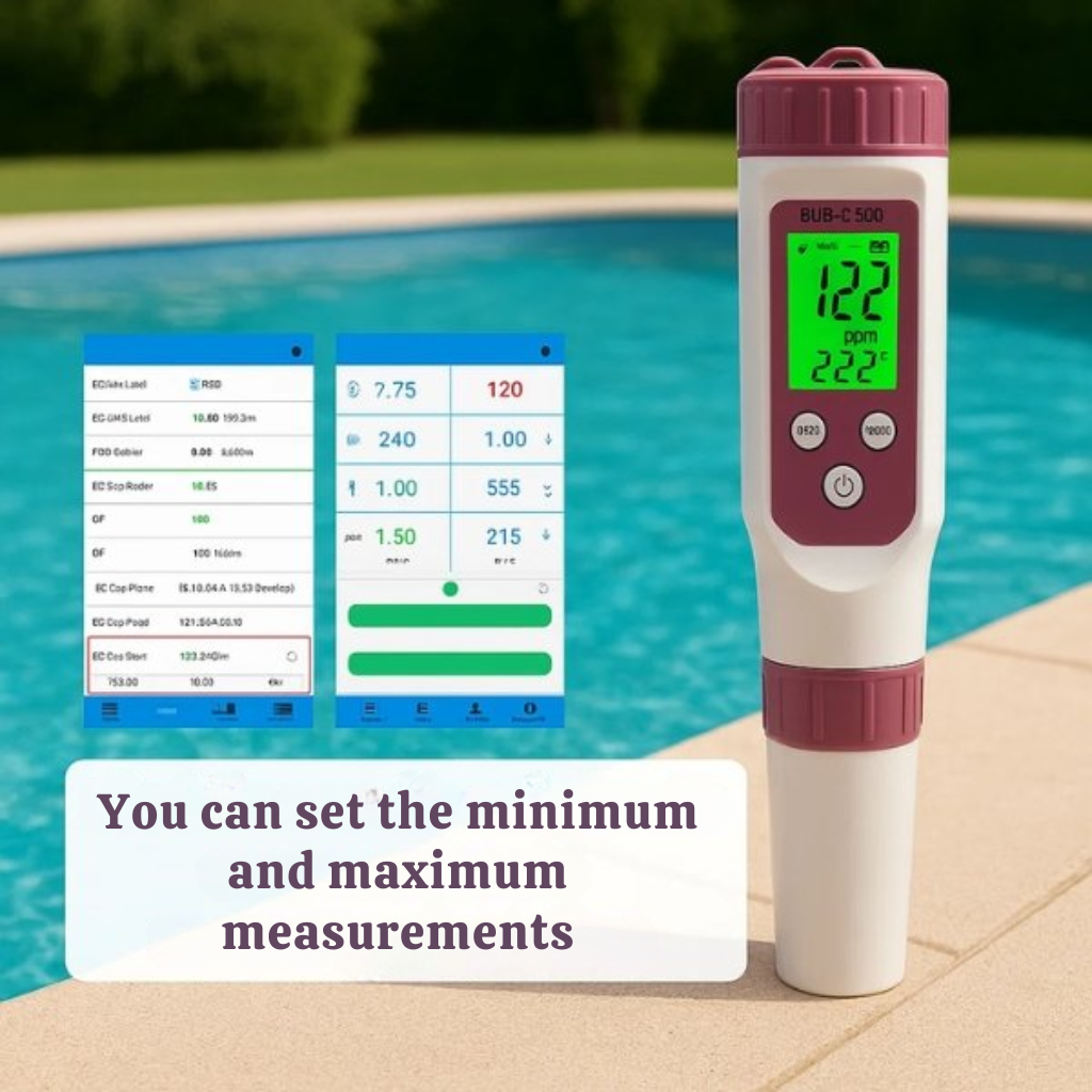 AquaSense Testeur de piscine numérique 7 paramètres pour pH et chlore