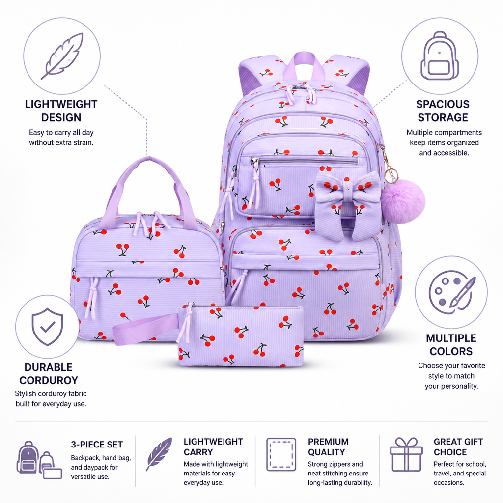 Ensemble de sacs à dos en velours côtelé léger (3 pièces)