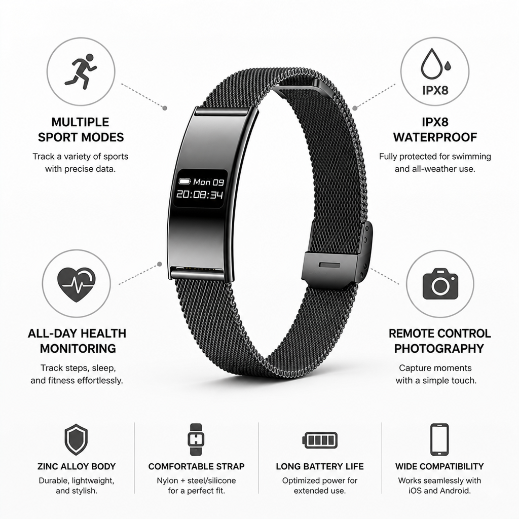 Bracelet de Fitness Étanche IPX8 en Alliage de Zinc