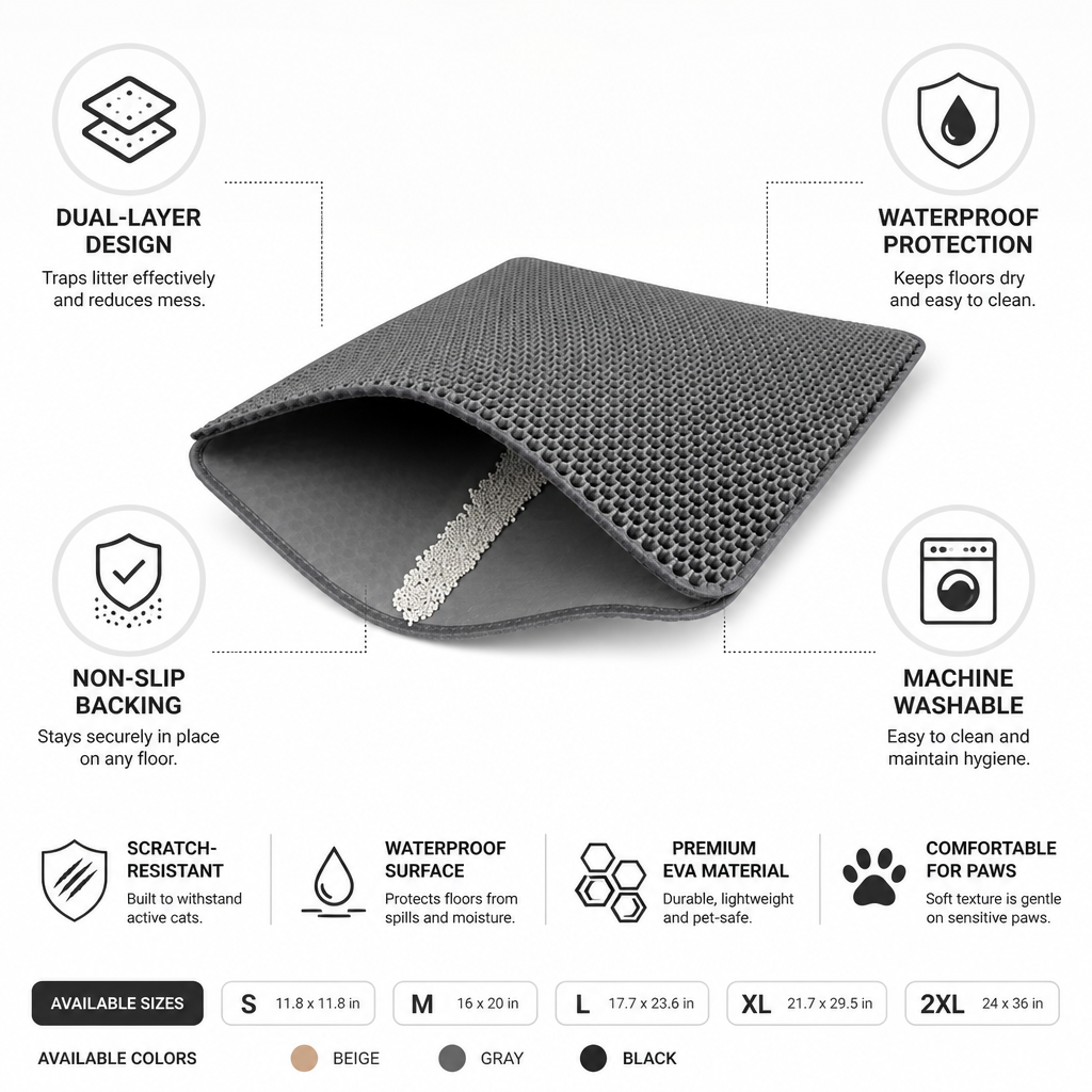 Tapis à Litière pour Chat Imperméable et Antidérapant à Double Couche