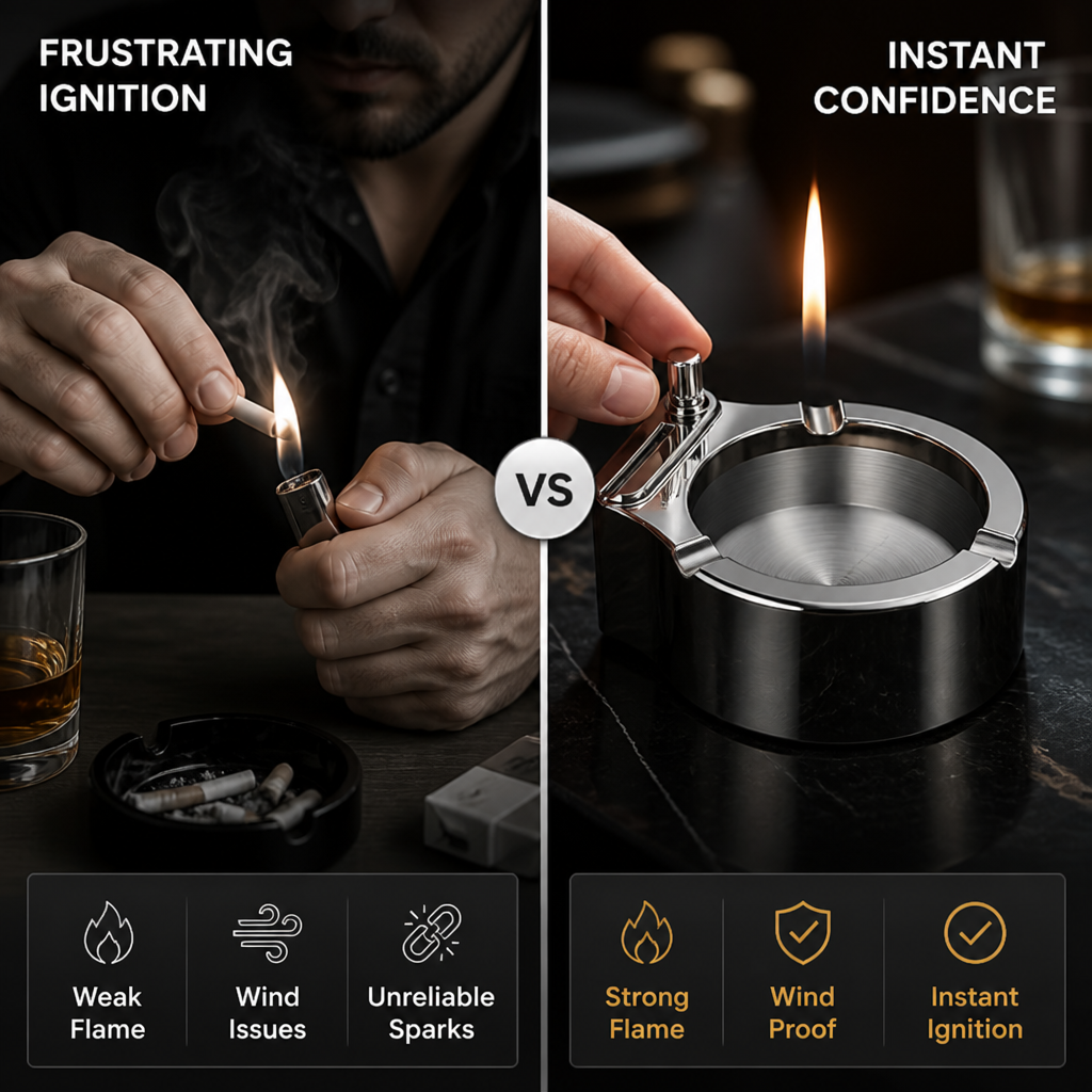 EmberLuxe™ — Éveillez une Confiance Instantanée avec un Style Intemporel et une Flamme Robuste