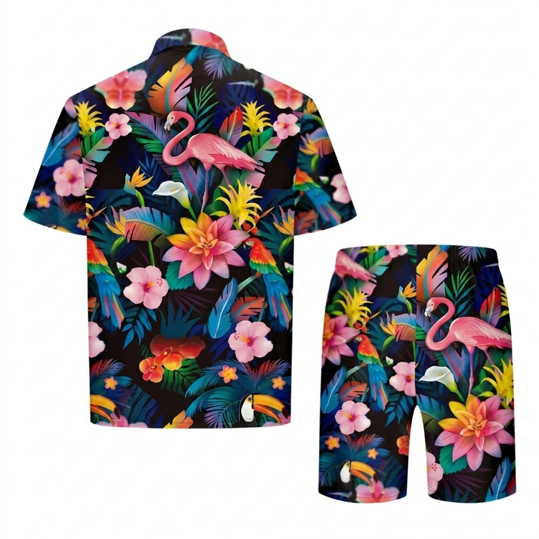 Ensemble de Vêtements d'Été - Tenue à Deux Pièces avec Imprimé Flamant