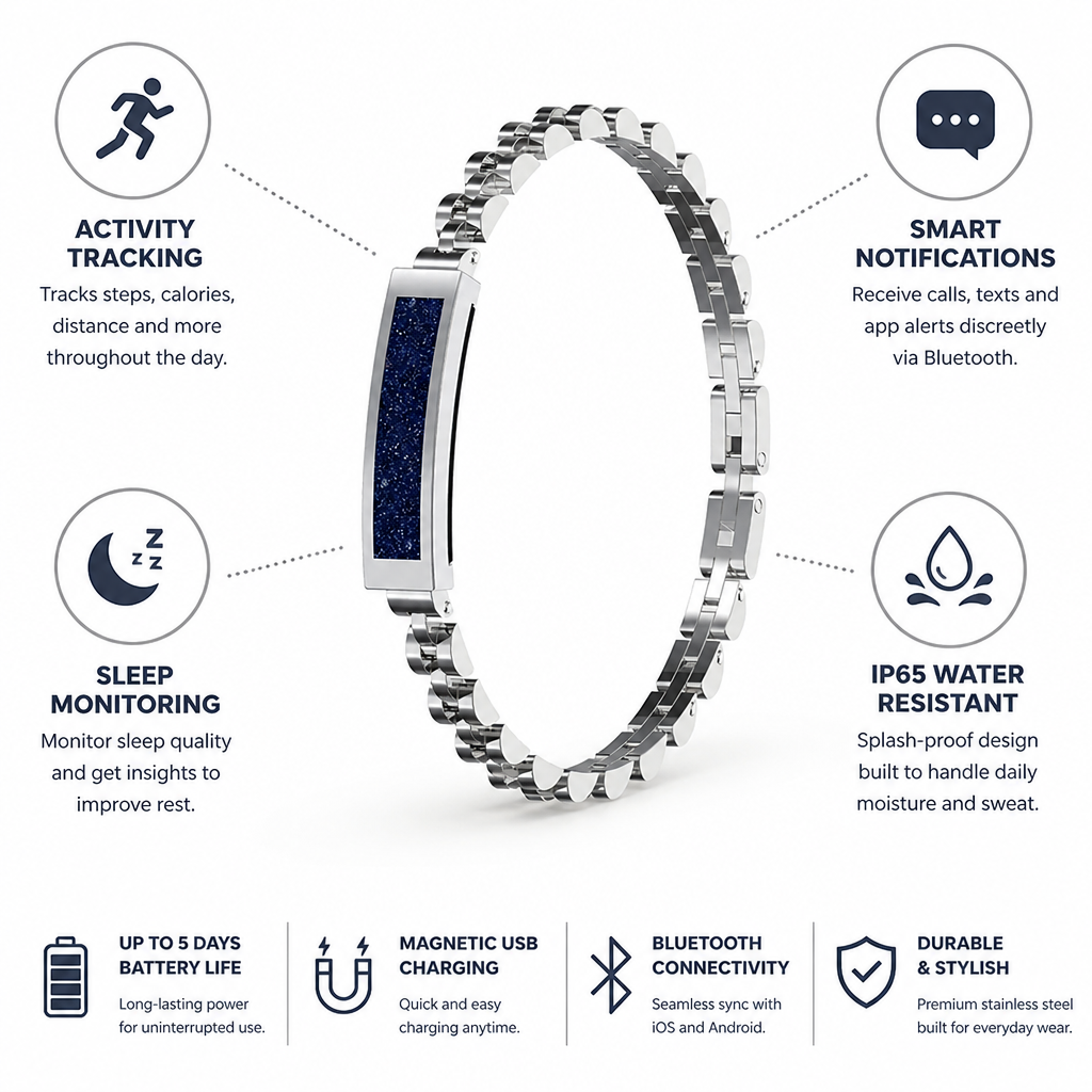 Bracelet de Suivi d'Activité Bluetooth en Acier Inoxydable (Batterie de 5 Jours)