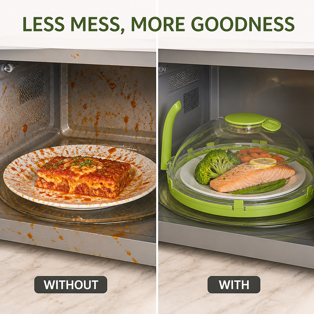 Splatteriva™ Micro-ondes Transparent 10" — Conservez les Nutriments et Évitez le Désordre pour des Repas Plus Sains et Savoureux à Chaque Fois