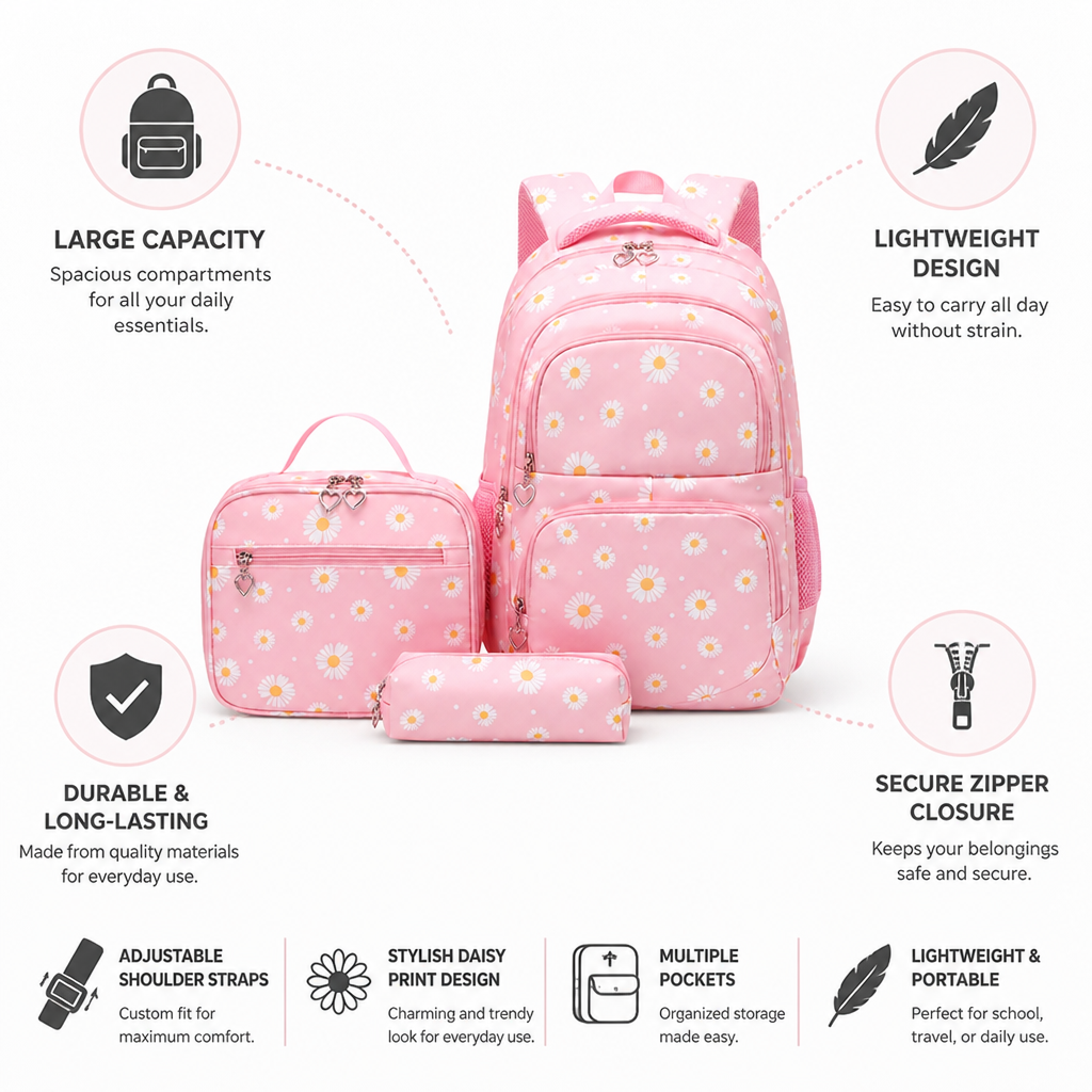 Sac à dos Daisy léger et grande capacité (ensemble de 3)