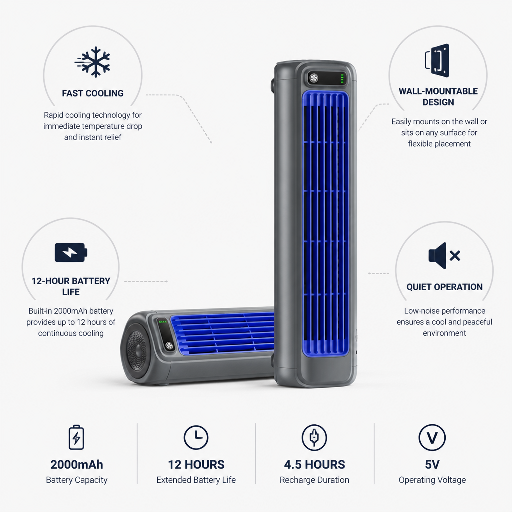 Climatiseur Portable Murale à Refroidissement Rapide (Batterie de 12 Heures)