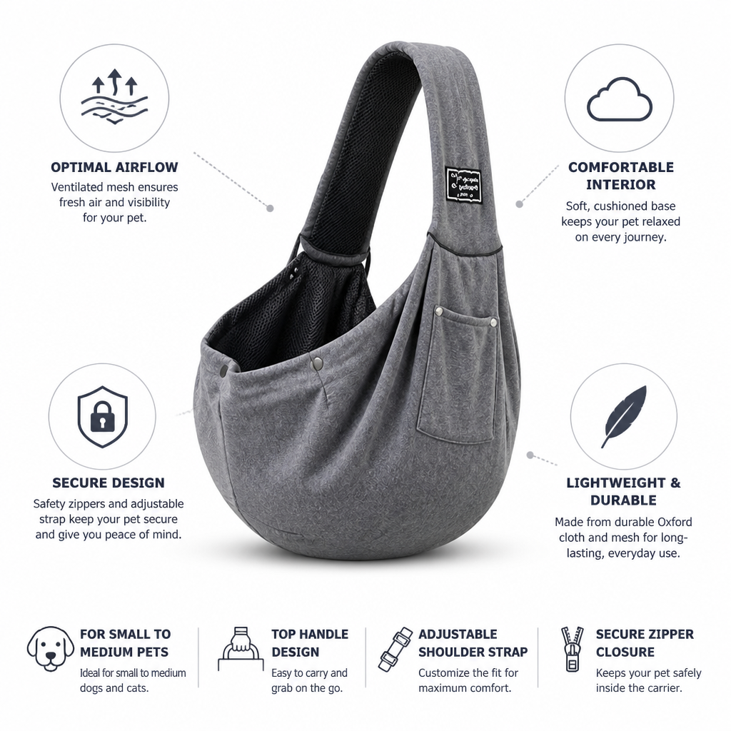 Porte-Chien Sling en Maille Ventilée et Rembourrée