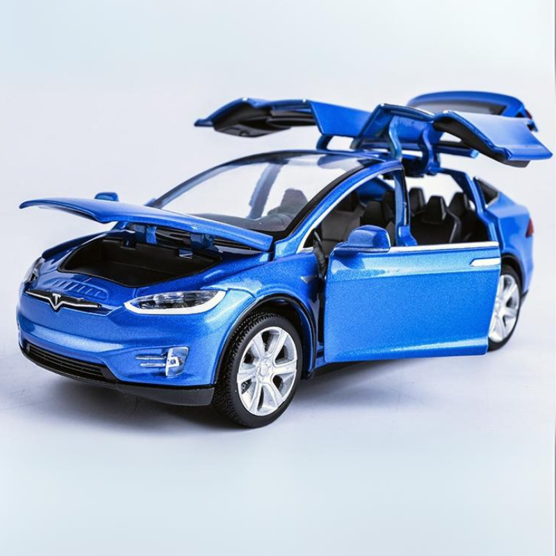 Modèle de voiture Tesla Model X à traction arrière avec fonctionnalités sonores et lumineuses | Jouet à l'échelle 1:32 pour les enfants de 3 à 6 ans