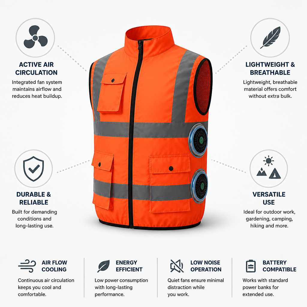 Gilet de Refroidissement Léger et Respirant avec Ventilateur Intégré