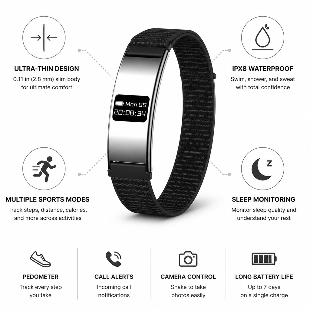 Montre intelligente ultra-fine étanche IPX8 avec suivi de fitness