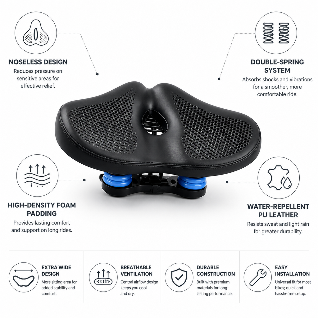 Selle de vélo Noseless Extra-Large à double ressort