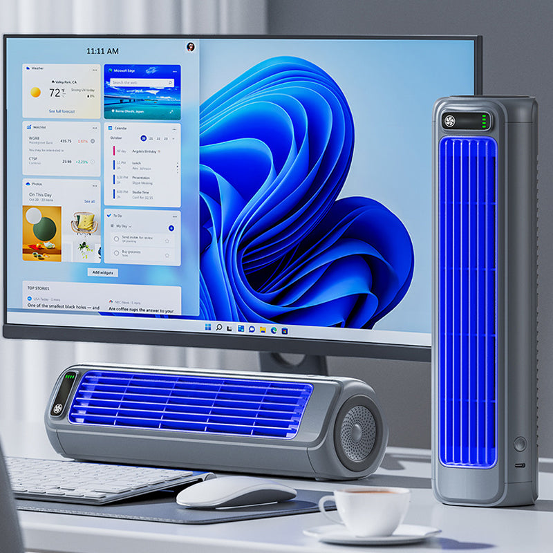 Coolira Appareil de Climatisation Mobile | Ventilateur 3-en-1 & Montage Mural | Batterie de 12 Heures | Compact & Sans Fil