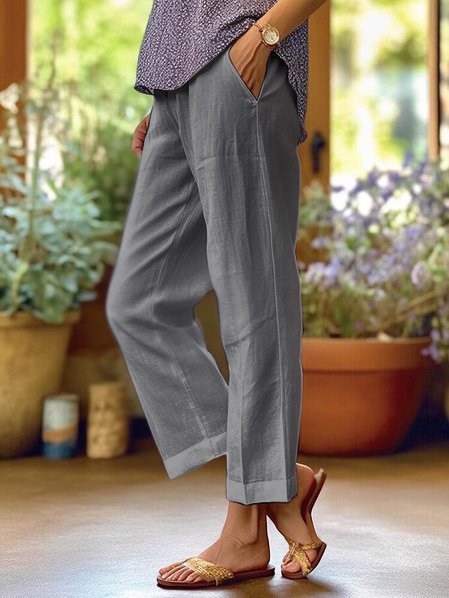 Pantalon en Lin Aéré pour Femmes avec Taille Haute et Poches